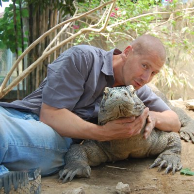 Associate Professor Bryan Fry with a Komodo dragon