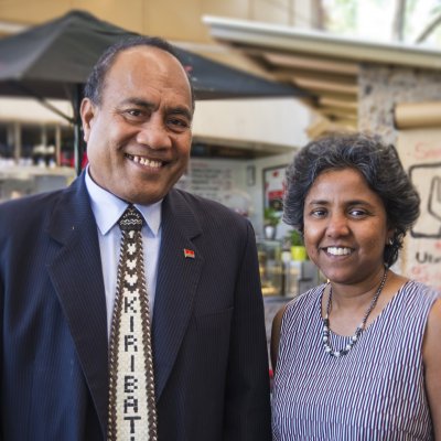 His Excellency Taneti Maamau with Associate Professor Renuka Mahadevan.