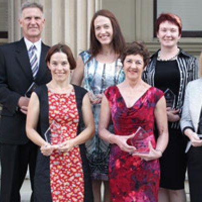 2013 UQ Teaching and Learning award winners: Dr Craig Engstrom, Dr Jessica Gallagher, Dr Susan Rowland, Dr Janette McWilliam Front Row, Monica Taylor, Associate Professor Polly Parker, Dr April Wright and Dr Neil Cottrell.