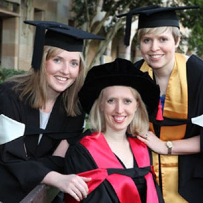 Sisters Kimberley Golding, 25, of Biggera Waters on the Gold Coast, Amy Hawkes, 29, of Springfield and Millicent “Mills” Ballancin, 27, of Sunnybank, will graduate at The University of Queensland today.