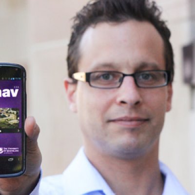 Aaron McDowall of The University of Queensland shows off the UQnav app.