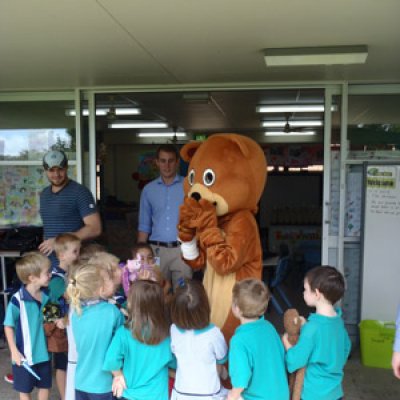 Big Ted teaches kids at Eaton's Hill State School about how to have a healthy lifestyle.