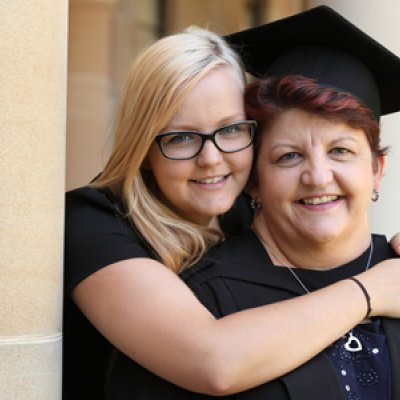 Sarah Hall congratulates her mum Madeline Hall who graduated today with a Master of Public Health from The University of Queensland.