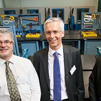 L to R: Professor Peter Knights, BMA Chair and Head of Division with the School of Mechanical Mining and Engineering, Mr Axel Kuhr, CEO of ABB, Professor Graham Schaffer, Executive Dean of EAIT