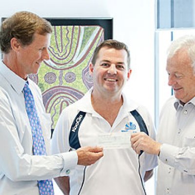 MND and Me Founder Scott Sullivan, QBI Development Board Chair Jeff Maclean, and QBI Director Professor Perry Bartlett