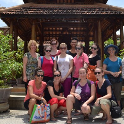 Students Lauren Isherwood, Audric Co, Jacqueline Sale, Tamara Nganeko, Lucy Simpson, Emily Missenden, Jane Sandstrom, Amy Dunning, Laurelie Wall, Lisa Edwards with clinical educators Teresa Quinlan and Gail Woodyat, and Kirsten, a German disability support teacher working in one of the orphanages.