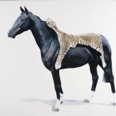 This painting by Michael Zavros, portraying a thoroughbred horse draped with the skin of a panther, features at the ANIMAL/HUMAN exhibition at the UQ Art Museum. The exhibition explores the animal-human relationship.