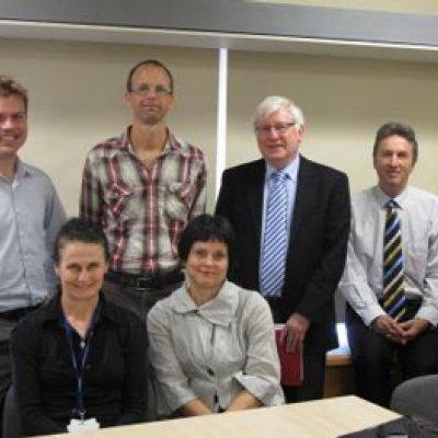 Inaugural Project Reference Group meeting (left to right), Dr Tim Lucas (DEEDI), Ms Maureen O'Connor (Qld Health), Dr Adrian Cherney (Chief Investigator), Ms Sharon Bailey (Qld Premier's Dept), Prof Paul Boreham (Chief Investigator), Prof Brian Head (Chief Investigator) and Dr John Dungan (DET).