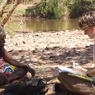 UQ linguistics researcher Dr Felicity Meakins with Gurindji woman Violet Wadrill Nanaku