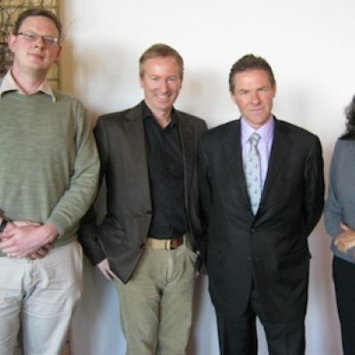 From left to right, Dr Phil Orchard, Professor Tim Dunne, His Excellency Mr Peter Woolcott and Dr Marianne Hanson from School of Political Science and International Studies.