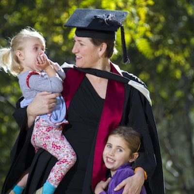 Family celebration: Naomi Smith shares her graduation day with her daughters, Chiara (5), and Allegra (2).