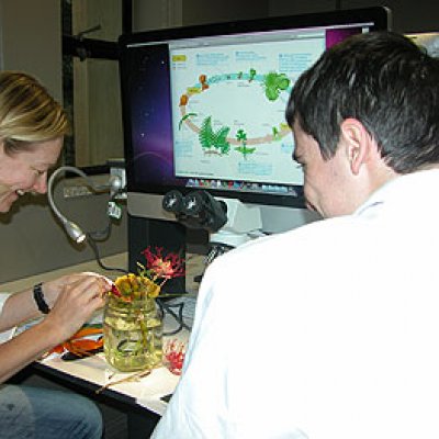 Dr Louise Kuchel from UQ's School of Biological Sciences working with a student in the UQ ASELL Biology Workshop