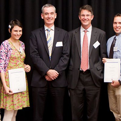 Executive Dean of the Faculty of Science Professor Stephen Walker and Head of the School of Veterinary Science Professor Jonathan Hill (centre) with students at the Gatton prizes ceremony