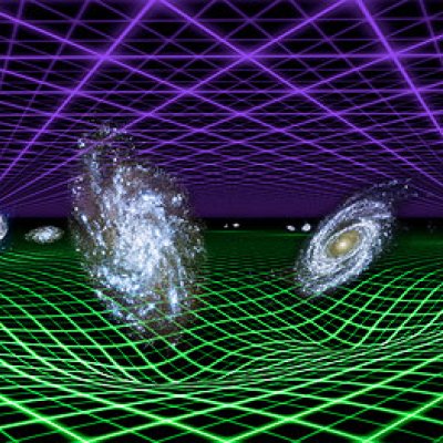 New results from NASA's Galaxy Evolution Explorer and the Anglo-Australian Telescope atop Siding Spring Mountain in Australia confirm that dark energy (represented by purple grid) is a smooth, uniform force that now dominates over the effects of gravity (green grid). Image credit: NASA/JPL-Caltech