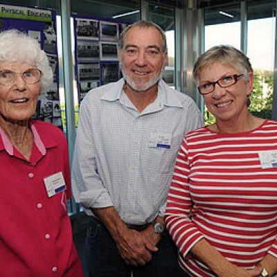 Three of UQ's first physical education graduates Margaret Martin, Clive Dixon and Sue Dixon.