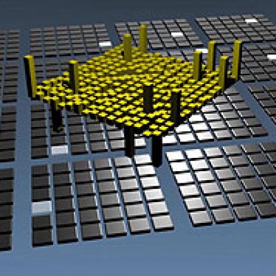 From just 18 randomly selected white tiles (representing measurements) out of a potential 576, the researchers were able to estimate the behaviour of a quantum device (illustrated by the yellow section). Image credit: Alessandro Fedrizzi