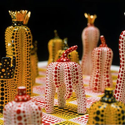 Detail of Pumpkin chess (2003) by Japanese artist Yayoi Kusama