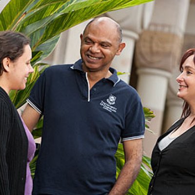 Russell Lingwoodock with fellow Indigenous staff members Deborah Stiles (right) and Sherrilee Bailiee