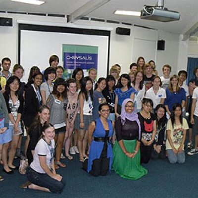 Yassmin Abdel-Magied (Keynote speaker, 2010 Young Queenslander of the Year and UQ student), Amanda Lynch (Emmanuel's Indigenous liaison officer) and Chrysalis Students and Leaders
