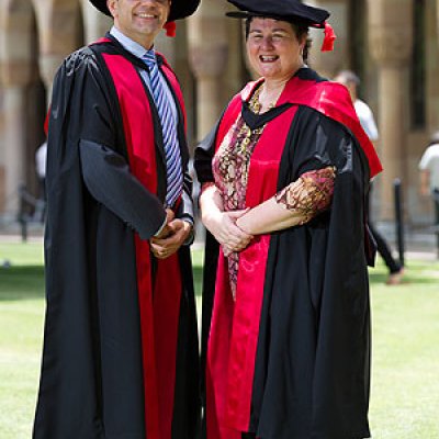 Dean of the Graduate School Professor Zlatko Skrbis with Dr Kaeleen Dingle, UQ's 9000th PhD graduate