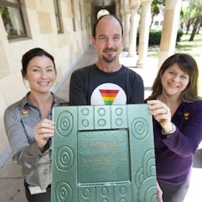 UQ Allies with the 2010 Diversity@Work award, from left, Beverley Podhajsky (Student Centre), Michael McNally (NTEU UQ Branch) and Marnie King (The Equity Office).