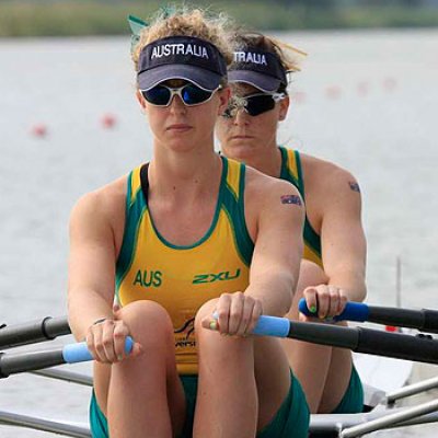 Francesca Paterson (front) and Peta Edington compete for Australia at the 2010 World University Rowing Championships in Hungary