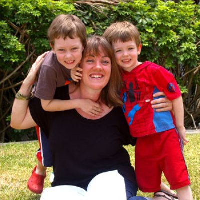 Nicky Burns with her sons James, 6, and Aidan, 4