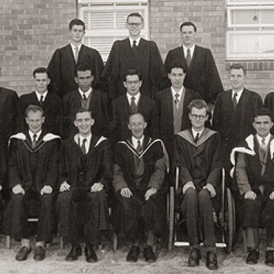 The first group of staff and students at Cromwell in 1954
