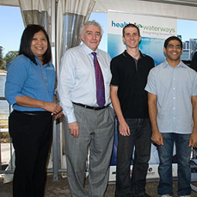 (from left) Dr Eva Abal, Professor Paul Greenfield, Charles Brooking, Abdul Alabri, Peter Becker and Professor Jane Hunter at the launch