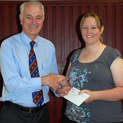 Scholarship winner, Temika Nooteboom with President of the Past Students Association, Graham McClymont