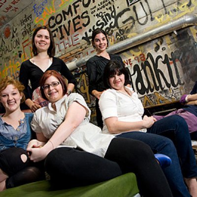 UQ students (from front left) Lauren Ware, Emily Rowe, Amy Randall, Joshua Adams, Georgina Horsburgh and Isabella Tannock get ready to celebrate local talent at BUGFest