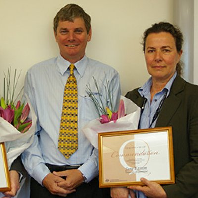 Sue Marshall and Jane Easson from the Occupational Health and Safety Unit with the Occupational Health and Safety Unit Director Gary Chaplin.