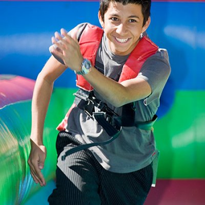 St Pauls Anglican School year 12 student Fahmid Khondakei on the bungy fun run at the 2008 St Lucia Open Day