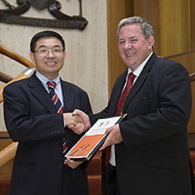 Acting Deputy Vice Chancellor (Research) Professor Max Lu (left) and The Honourable Tim Mulherin, Minister for Primary Industries, Fisheries and Rural and Regional Queensland