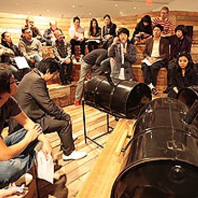 Dr Tsukamoto speaking at the Atelier Bow-Wow exhibition "Small Case Study House" at The Gallery at REDCAT, LA. Photo courtesy Steven A Gunther.