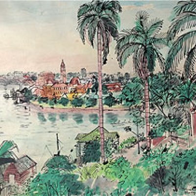 Margaret Olley, Brisbane River 1956. Ink and
watercolour on paper. Private collection