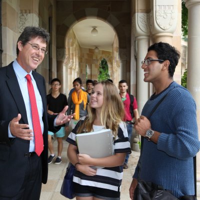 New Dean Bruce Abernethy with first year psychology students Emma-lee Wardle and Sanjay Vasudeva