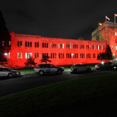 UQ will light the Forgan Smith building red for the month of May to raise awareness of Multiple Sclerosis. 