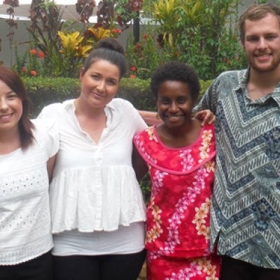 Courtney Price, Ayesha Lutschini, Milcah Xkenjik and Tasman Bain in Port Moresby.