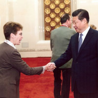 The University of Queensland Academic Board President Professor Kaye Basford with China’s President Xi Jinping at the International Conference on Engineering Science and Technology. 