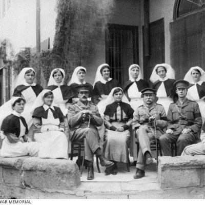 Matron Grace Wilson (centre) with staff (and Queenslanders) of the 3rd AGH in Cairo, 1916.