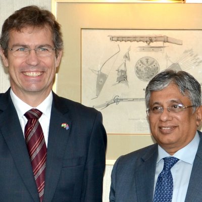 UQ Vice-Chancellor and President Professor Peter Høj, left, with ICAR Additional Secretary Arvind Kaushal. 