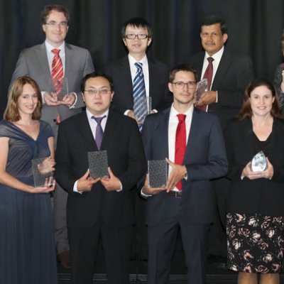 Left to right, from top: Dr Jack Clegg, Dr Liang Zhou, Professor Tapan Saha, Dr Stefanie Becker, 2nd row, from left: Dr Enzo Porrello, Dr Irina Vetter, Dr Qiao Liu, Dr Alessandro Fedrizzi, Associate Professor Jennifer Fleming, Dr Simon Perry.