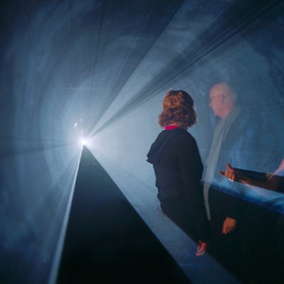 Anthony McCall ‘Line Describing a Cone’ 1973 Installation view at the Whitney Museum of American Art exhibition, ‘Into the Light: The Projected Image in American Art 1964–1977’ 2001 16mm film. Duration 30 minutes Photo: Henry Graber © Anthony McCall