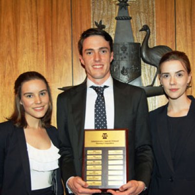 Winners of the 2014 National AAT Moot competition Erin Gourlay, Nathan Lindsay and Eloise Gluer.
