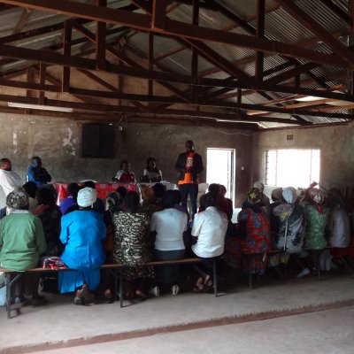 Talking to a group in an African church.