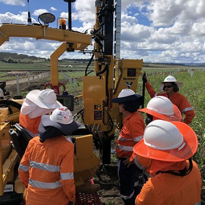 Workers on site at the UQ Warwick Solar Farm. 