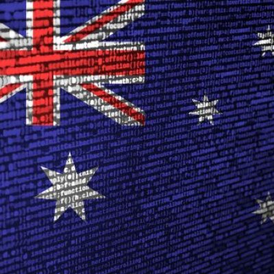 A picture of the Australian flag made up of computer coding.