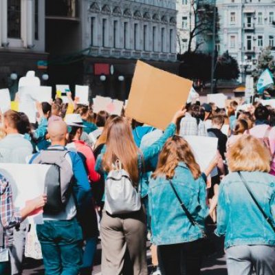 A group of people at a political protest