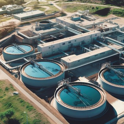 A group of wastewater plants in a line on a sunny day. 